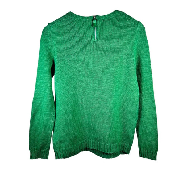 Talbots Green PomPom Sweater Size Medium Petite Colorful Holiday - Picture 2 of 7